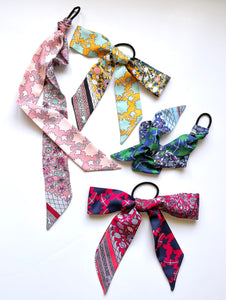 Printed Boho Tie Scarf | Pony Scarf | Hair Tie | Multiple Colors | Multi-Use Accessory | Luxury Designer Hair Accessories-scarf-Bardot Bow Gallery-Indigo & Cherry-Bardot Bow Gallery