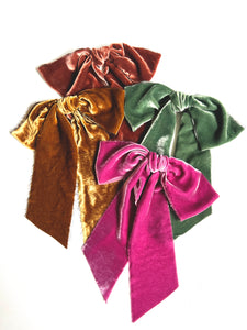 Distressed Silk Velvet Bow | 100% Silk Velvet | Luxury Designer Hair Piece | Hand Tied and Made to Order-Hair Bow-Bardot Bow Gallery-Purple Rain-Brooch Pin-Bardot Bow Gallery