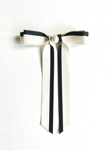 Pearl Tuxedo Grosgrain Long Bow-Bardot Bow Gallery-Brooch Pin-Bardot Bow Gallery
