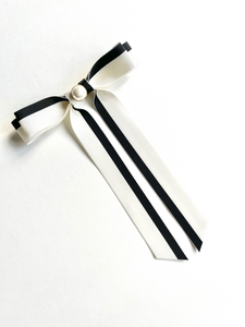Pearl Tuxedo Grosgrain Long Bow-Bardot Bow Gallery-Brooch Pin-Bardot Bow Gallery
