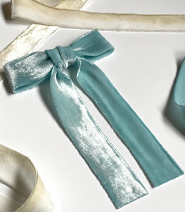 Le Petite Hand Dyed Silk Velvet Bow | 100% Silk Velvet | Multiple Colors | Bow Clip or Barrette | Luxury Designer Hair Accessories | Made to Order in USA-Hair Bow-Bardot Bow Gallery-Ice Crystal Blue-Alligator Clip-Bardot Bow Gallery