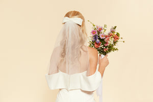 Bridal White Velvet Blair Bow Veil | Timeless Statement Hair Piece | Made to Order-Veil-Bardot Bow Gallery-White Bow + Veil-Alligator Clip-Bardot Bow Gallery