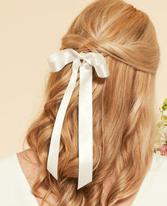 Timeless Romantic Satin Long Bow | 100% Silk Satin | Luxury Designer Bridal Accessories | Made to Order-Hair Bow-Bardot Bow Gallery-5/8" Ribbon-Bardot Bow Gallery