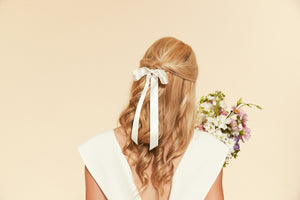 Timeless Romantic Satin Long Bow | 100% Silk Satin | Luxury Designer Bridal Accessories | Made to Order-Hair Bow-Bardot Bow Gallery-1" Ribbon-Bardot Bow Gallery